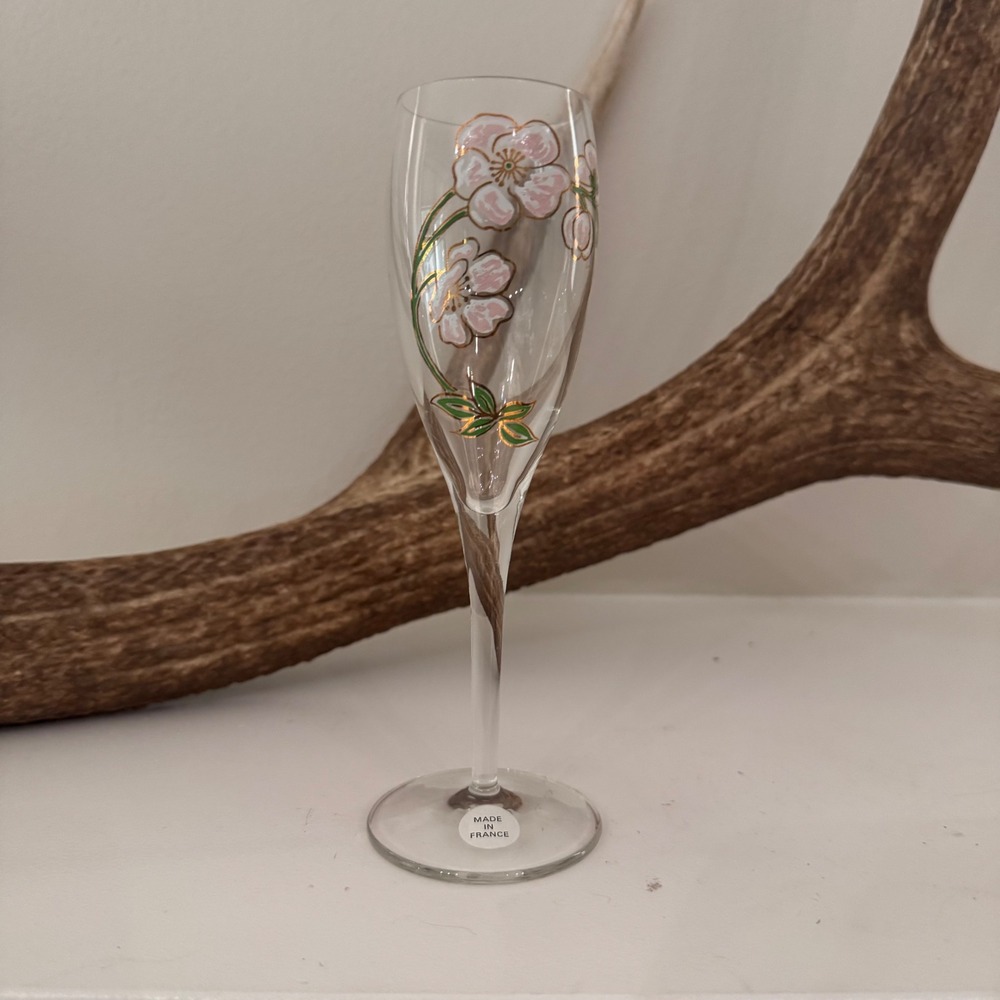 VTG Perrier-Jouët Belle Époque Hand Painted Champagne Flute Pink Anemone Floral
